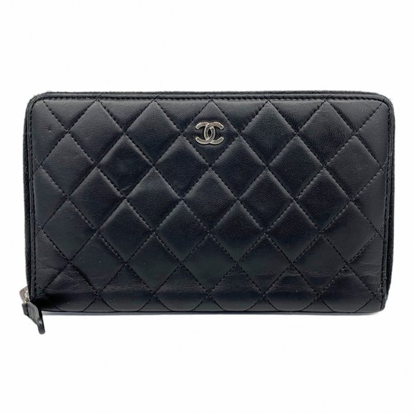 Chanel Matelasse Long Wallet, Lambskin, Black, Women's - Picture 1 of 10